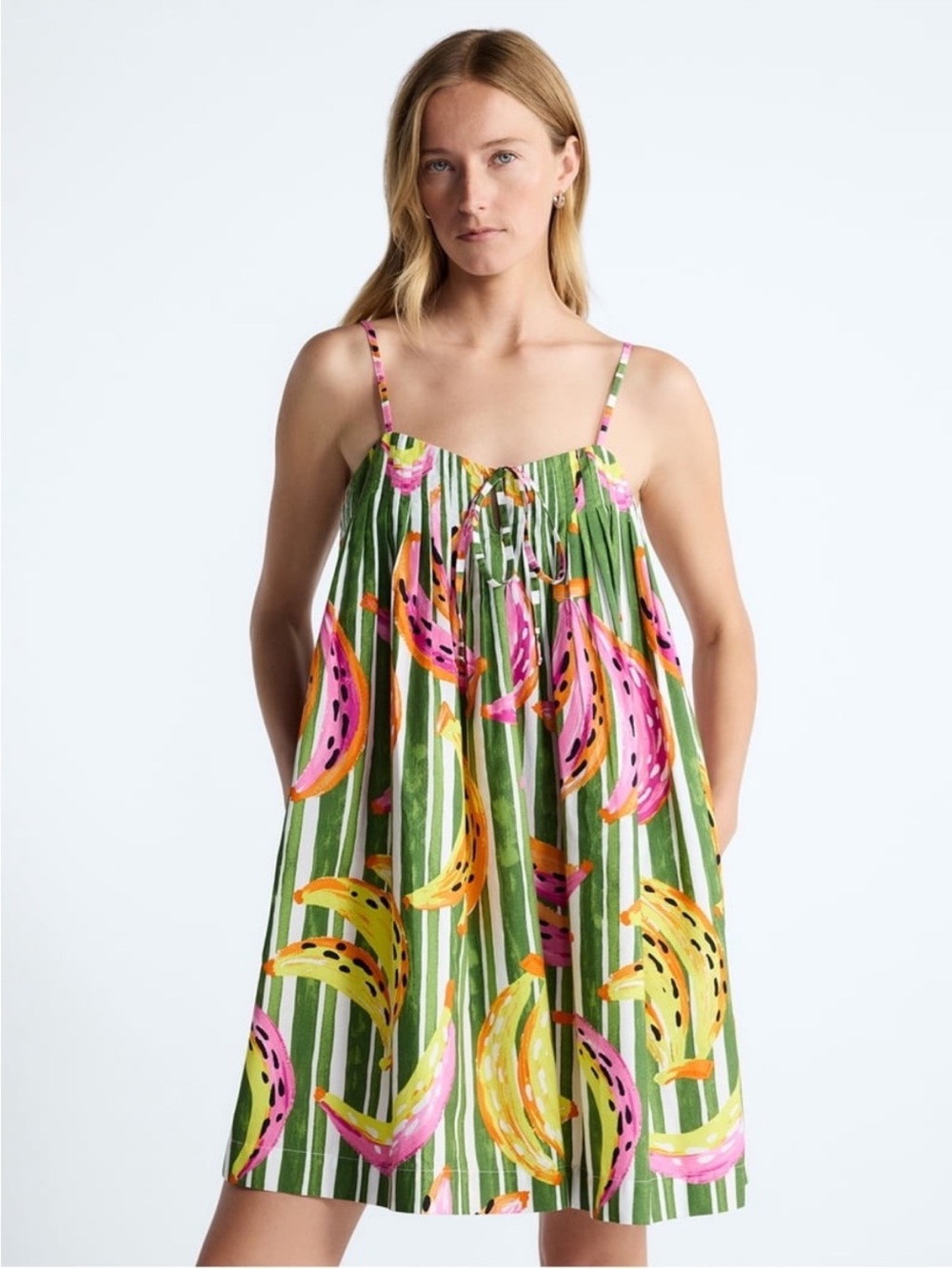 NEW! Free Assembly Tropical Banana Print Pintuck Mini Dress